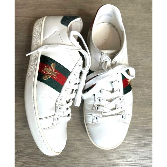 Gucci Ace Bee Embroidered Leather And Python women's Sneakers Size 36 MSRP $950 - Picture 1 of 14